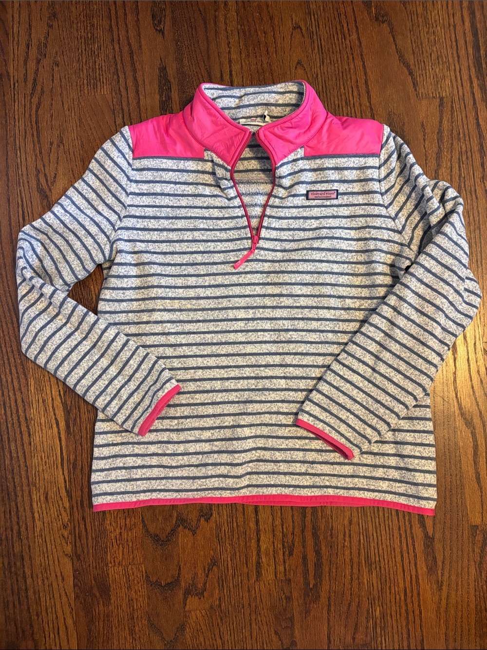 Vineyard Vines Navy & Pink Striped Quarter-Zip Pullover